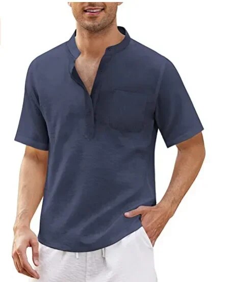 Summer New Men's Short-Sleeved T-shirt Cotton and Linen Led Casual Men's T-shirt Shirt Male Breathable S-3XL