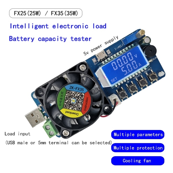 Dụng cụ kiểm tra dung lượng pin điện tử đầu cắm usb fx35 4a 5a