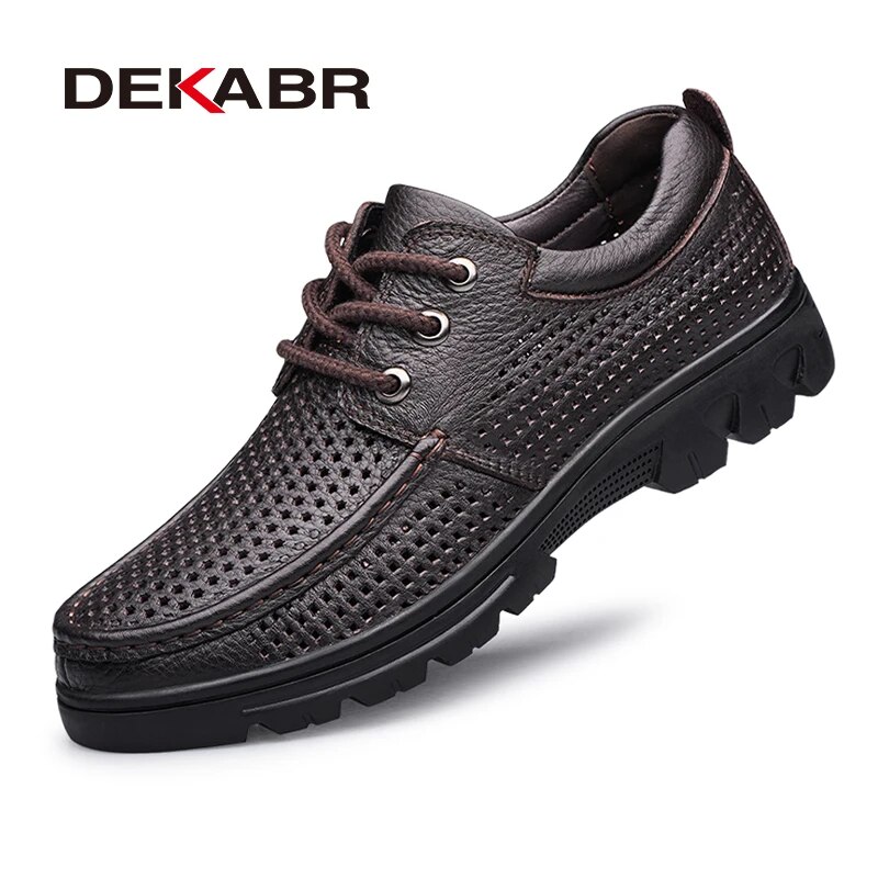 DEKABR New Lace Up Fashion Genuine Leather Casual Men Shoes Designer Comfortable Breathable Loafers Driving Shoes Big Size 37-50