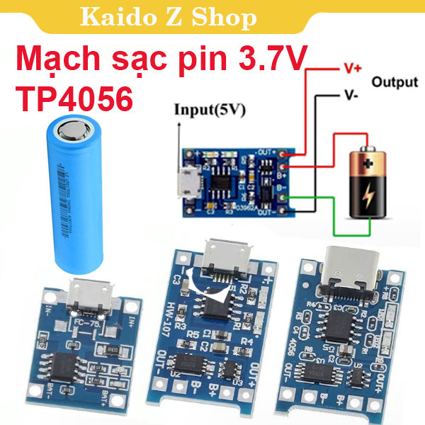 Mạch Sạc Pin TP4056 cổng USB micro B / Type C (Có / Không IC bảo Vệ ) - 1688s.vn