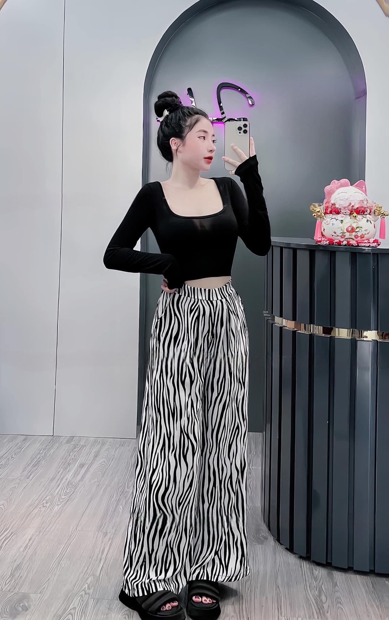 Đồ bộ thun gân quần dài ống rộng