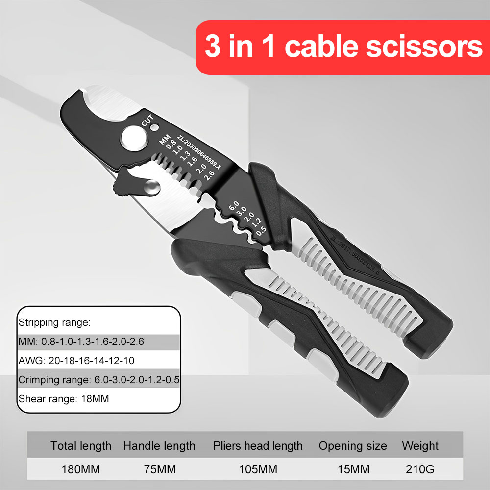 DM Wire Stripper Multi-functional Electrician Special Tool Wire Cutting Pliers Magic Tool Wire Pulling Scissors Peeling Skin, Wire Pressing and Wire Pulling Device
