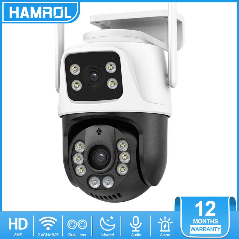 Hamrol 8MP 4K CCTV Camera Dual Screen WiFi Camera With Dual Lens Color ...