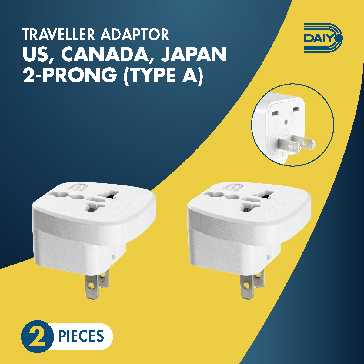 Traveller Adaptor US 2Prong X 2 Pieces Canada, Colombia, India