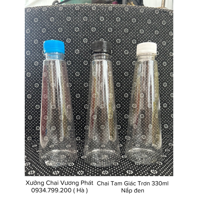 Si chai nhựa tháp tam giác 330 ml nắp fi 30 - đen