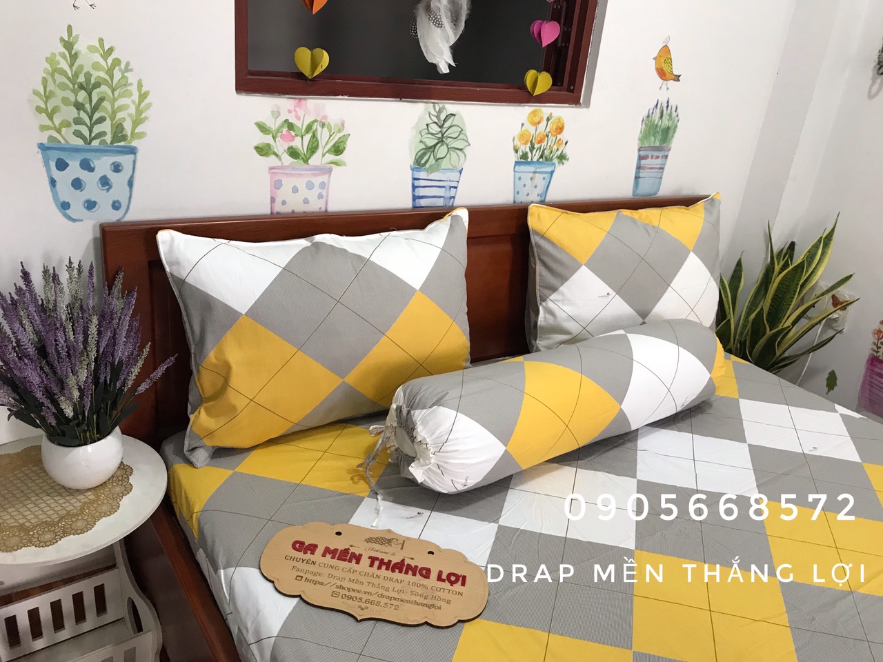 Bộ ga coton thắng lợi 4 món chuẩn logo công ty