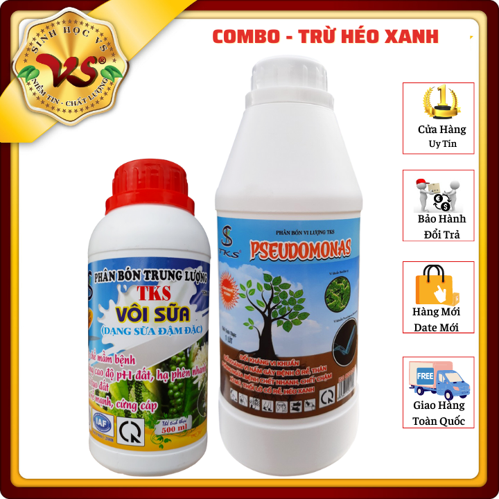 COMBO Trừ Bệnh Héo Xanh, Thối Lỡ Cổ Rễ - PSEUDOMONAS 1 lít và VÔI SỮA 500ml