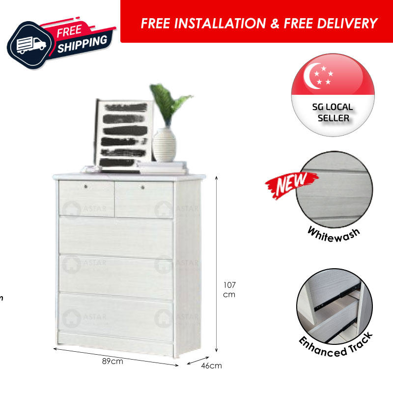 Furniture Amart Wooden Chest Drawers with lock in cherry walnut