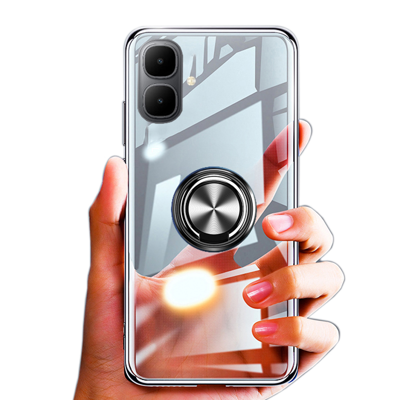For Tecno Spark Go 2 Phone Case Ring Ultra Thin HD Clear Transparent Car Kickstand Bracket Soft Air Cushion Armor Cover for Tecno POP 10 Cover Casing HP