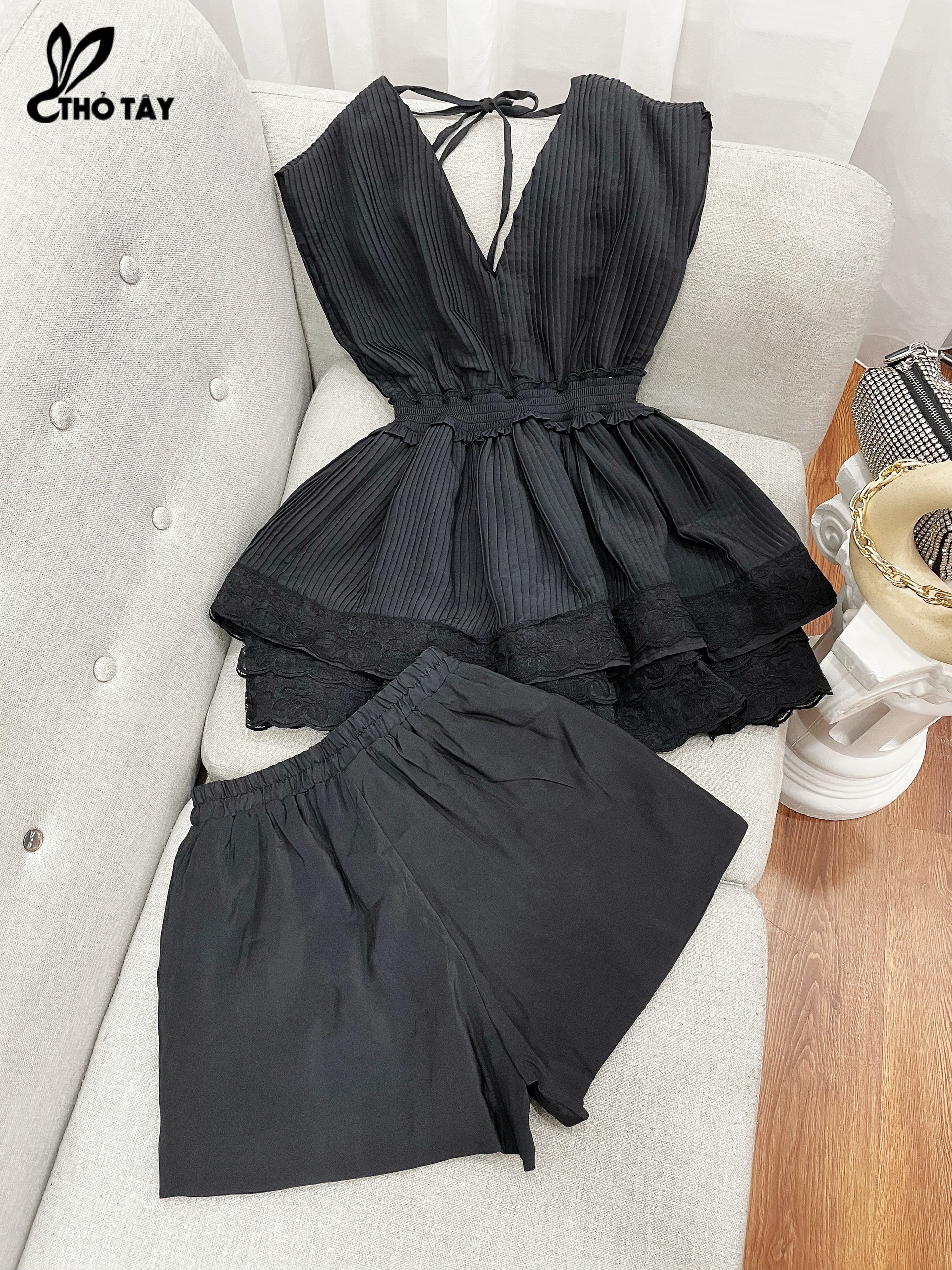 Set Bộ Nữ Nhún Eo Phối Ren - THỎ TÂY S379D29