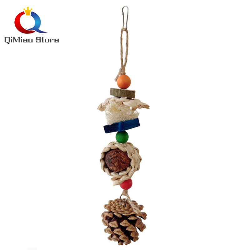QiMiao Bird Parrots Chew Toy With Corn Bark Pine Cones Rattan Ball Oral Care Improves Dental-health For Relieve Boredom