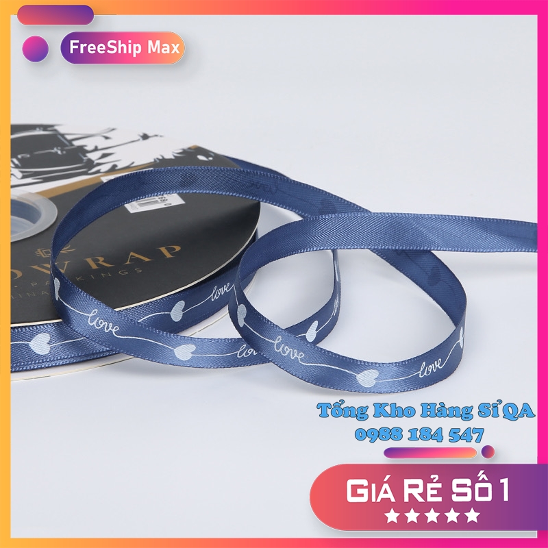 [Lẻ 5 mét] Ruy băng lụa size 1cm in hình Tim LOVE