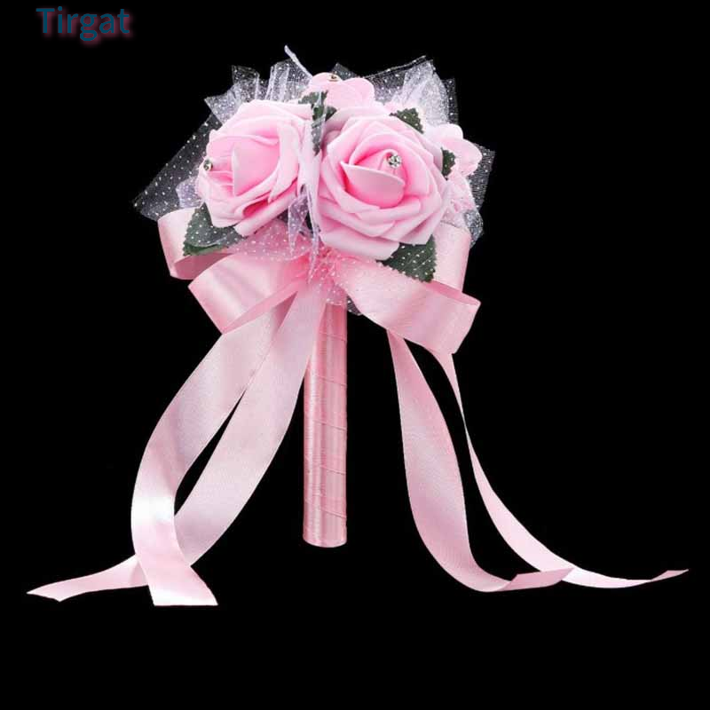 💖Tirgat Bó Tay Cô Dâu cầm hoa Hồng Nhân Tạo bó hoa lụa trang trí phù dâu