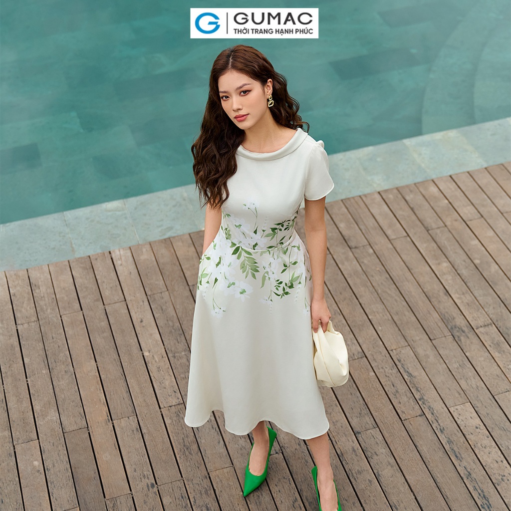 Đầm A cổ cách điệu thời trang GUMAC DE04042