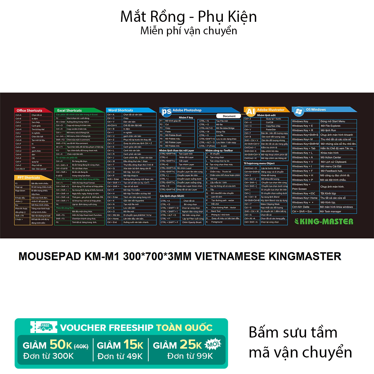 Lót chuột khủng kích thước 300x700x3mm  và 300 x 800 x 3mm chi tiết các phím tắt thông dụng chống trượt chơi game và văn phòng