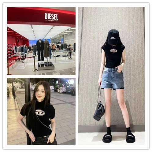 Buyers shop Diesel Hyun-a Kim Kim TaeYeon OVAL-DLOGO solid color T-shirt  with short sleeves and round neck female.