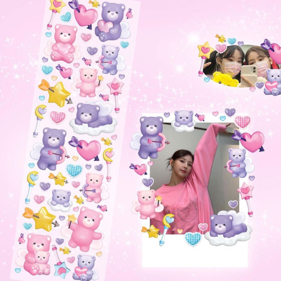 Tấm sticker gấu thiên thần decor toploader, trang trí