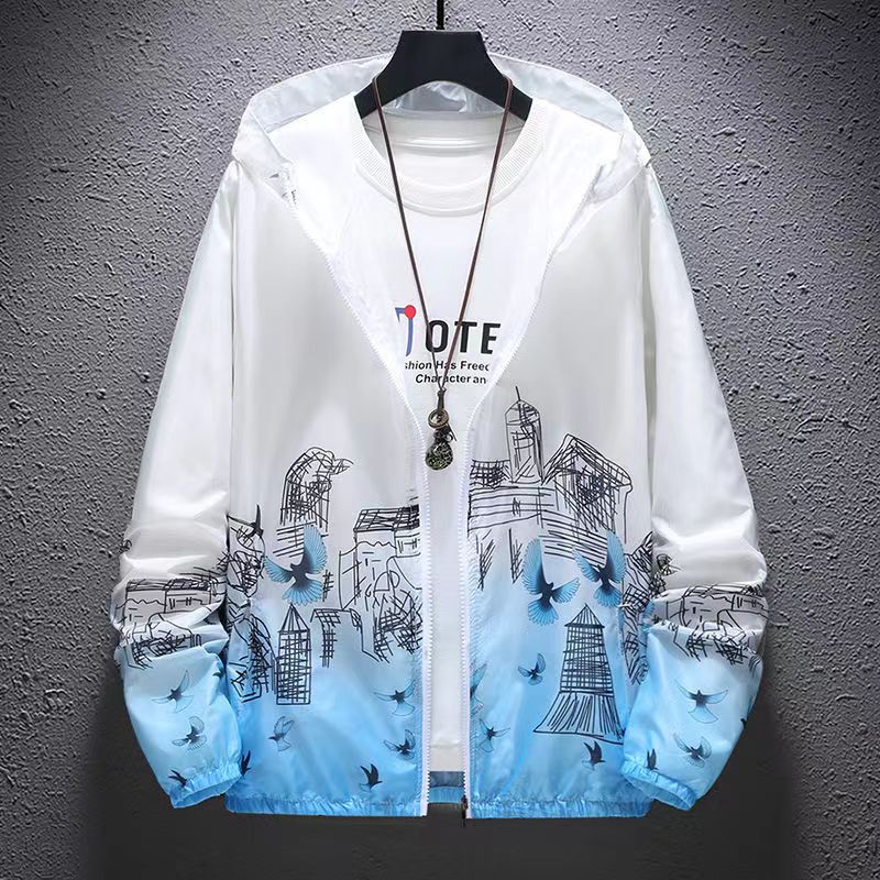 Men's Outerwear Outdoor Breathable Printed Hooded Jacket Ice Silk Sunscreen  Clothing for Men
