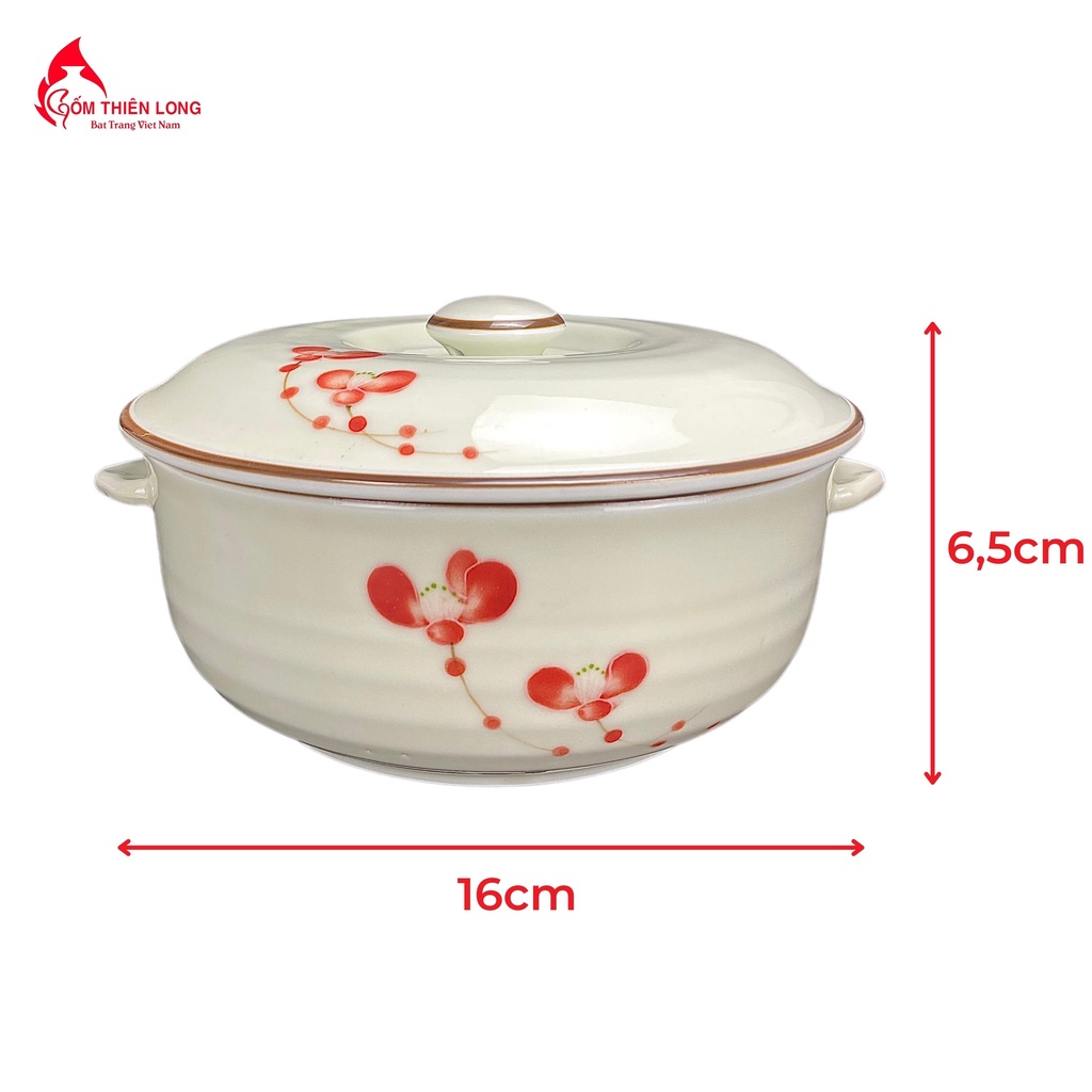 Bộ bát đĩa sứ vẽ đào đỏ gốm sứ Bát Tràng chính hãng Gốm Thiên Long BDAHD04