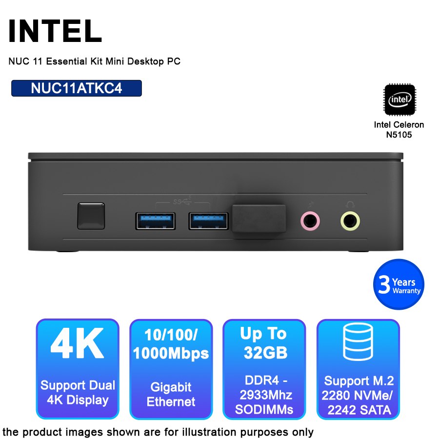 Intel NUC 11 Essential Kit NUC11ATKC4 Mini Desktop PC (Celeron N5105,2 ...