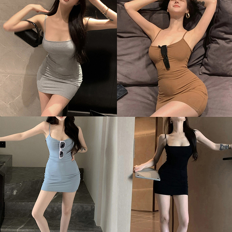 Spaghetti%20Strap%20Sexy%20Dresses%20Wrap%20Solid%20Color%20All-match%20Daily%20Slim%20Mini%20Dress%20-%20Image%203