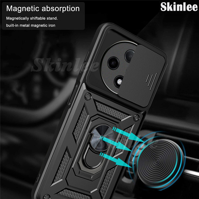 Phone case For OPPO Reno 12F Back cover Hard Armor Shockproof Camera Protection Bracket Navigation Holder Ring cover for For OPPO Reno 12F 5G Cover cases.