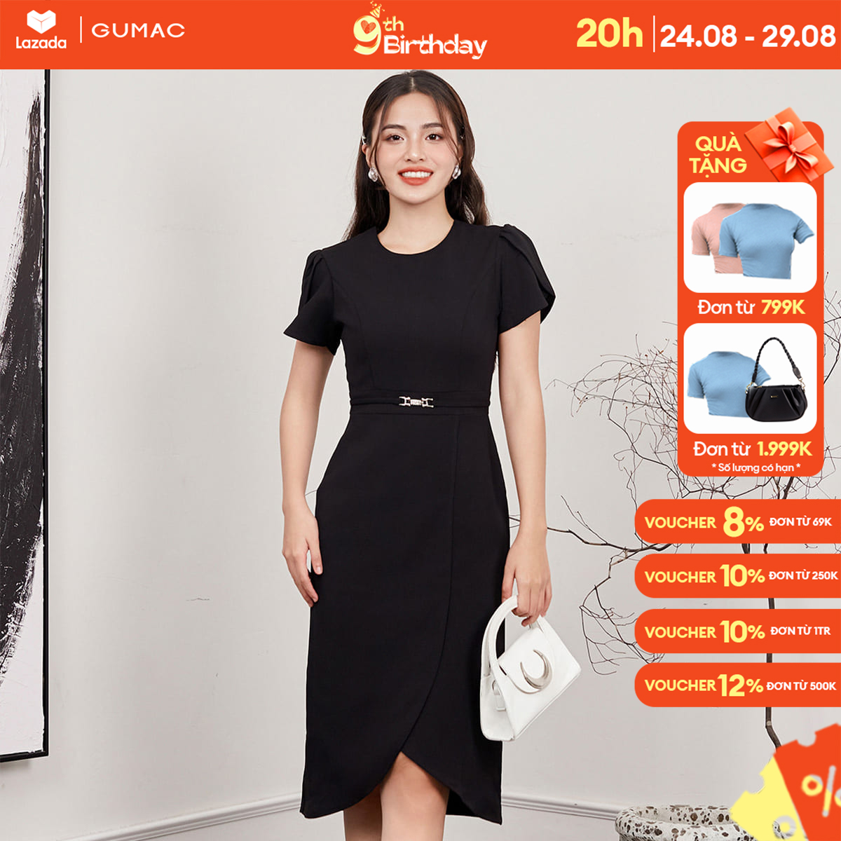 Đầm tulip cổ tròn thời trang gumac dd12048