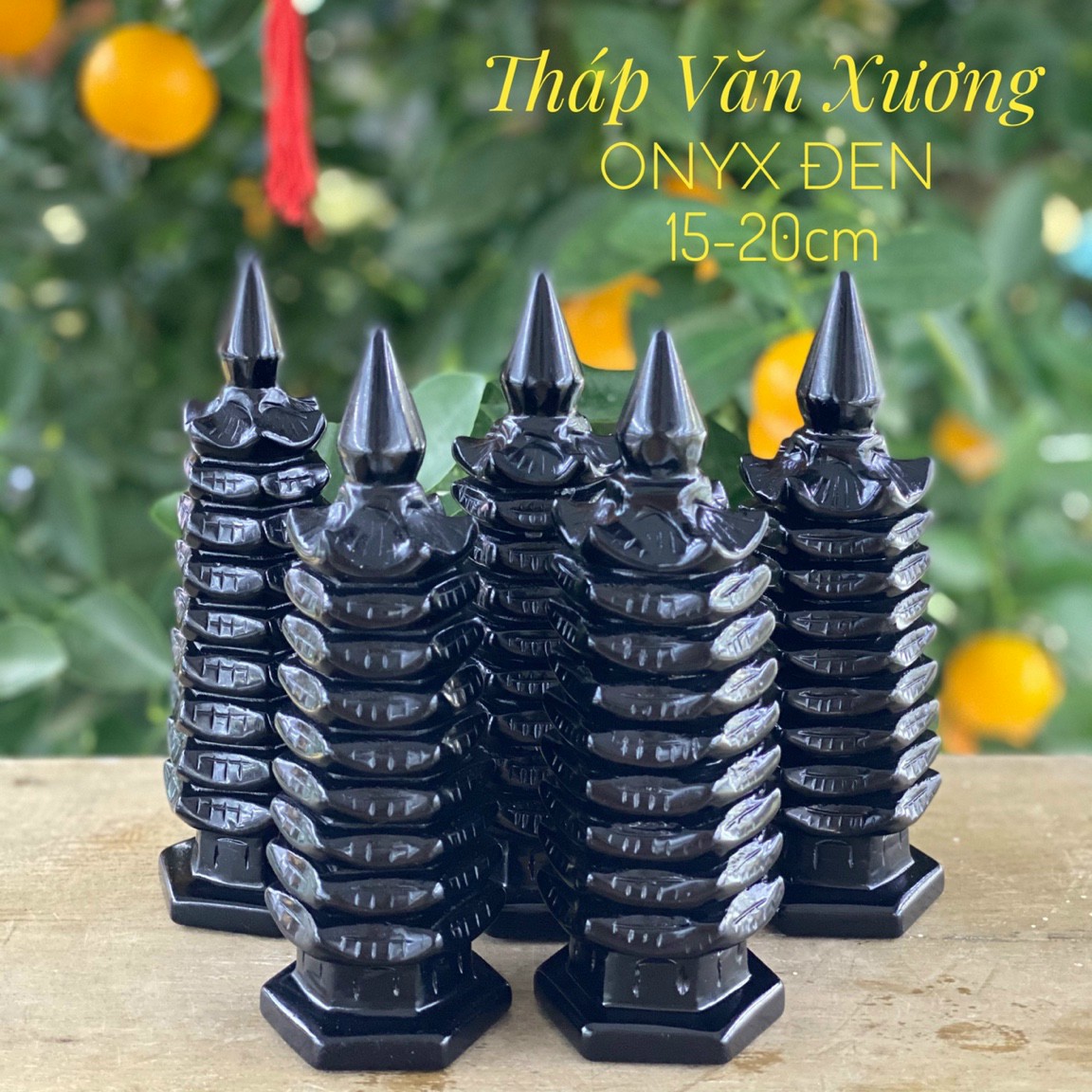 Tháp văn xương 9 tầng đá onyx đen - cao 15cm & 20cm
