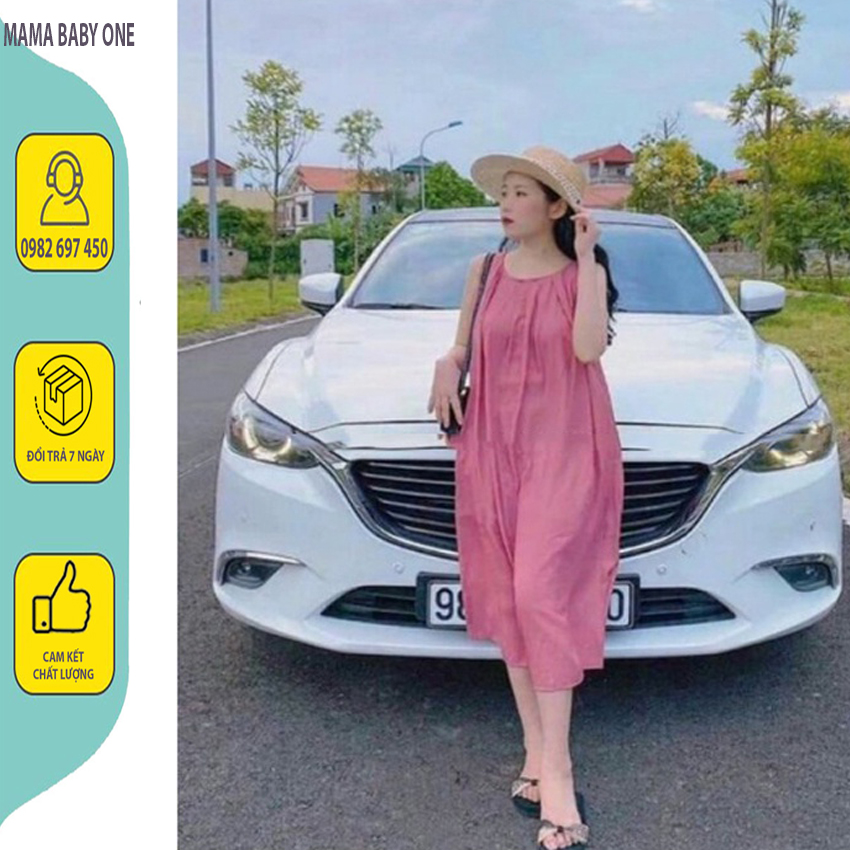 Váy bầu mùa hè mặc nhà, đi biển siêu mát - đầm bầu mặc nhà mùa hè chất liệu đũi mềm mát thoải mái 45 - 70kg v-39.