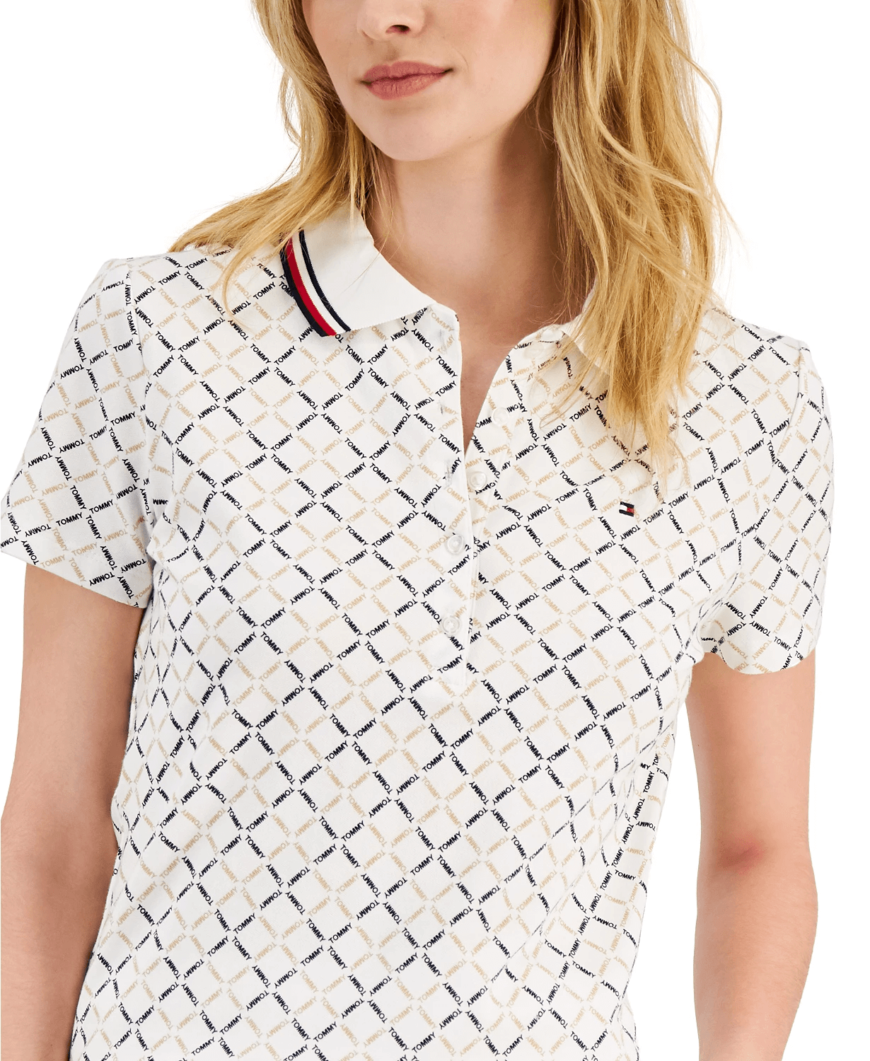 ÁO POLO NỮ LOGO-PRINT TOMMY HILFIGER - BRIGHT WHITE MULTI