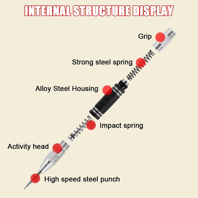 Automatic Center Punch Automatic Metal Punch Tool Woodworking Tool Loaded Marker Wood Chisel Hand Drill Drills Locator Drill Bit