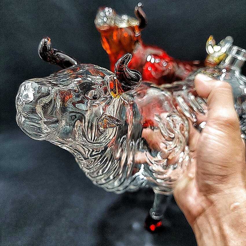 Glass bottle 1000ml – Head up BULL design - 1 bottle (E5 pattern) – 주병 - 술병