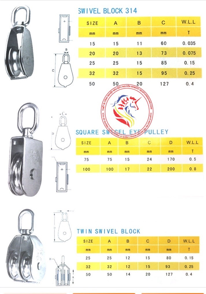 Ròng rọc INOX 304 số 15 - Tải 35kg