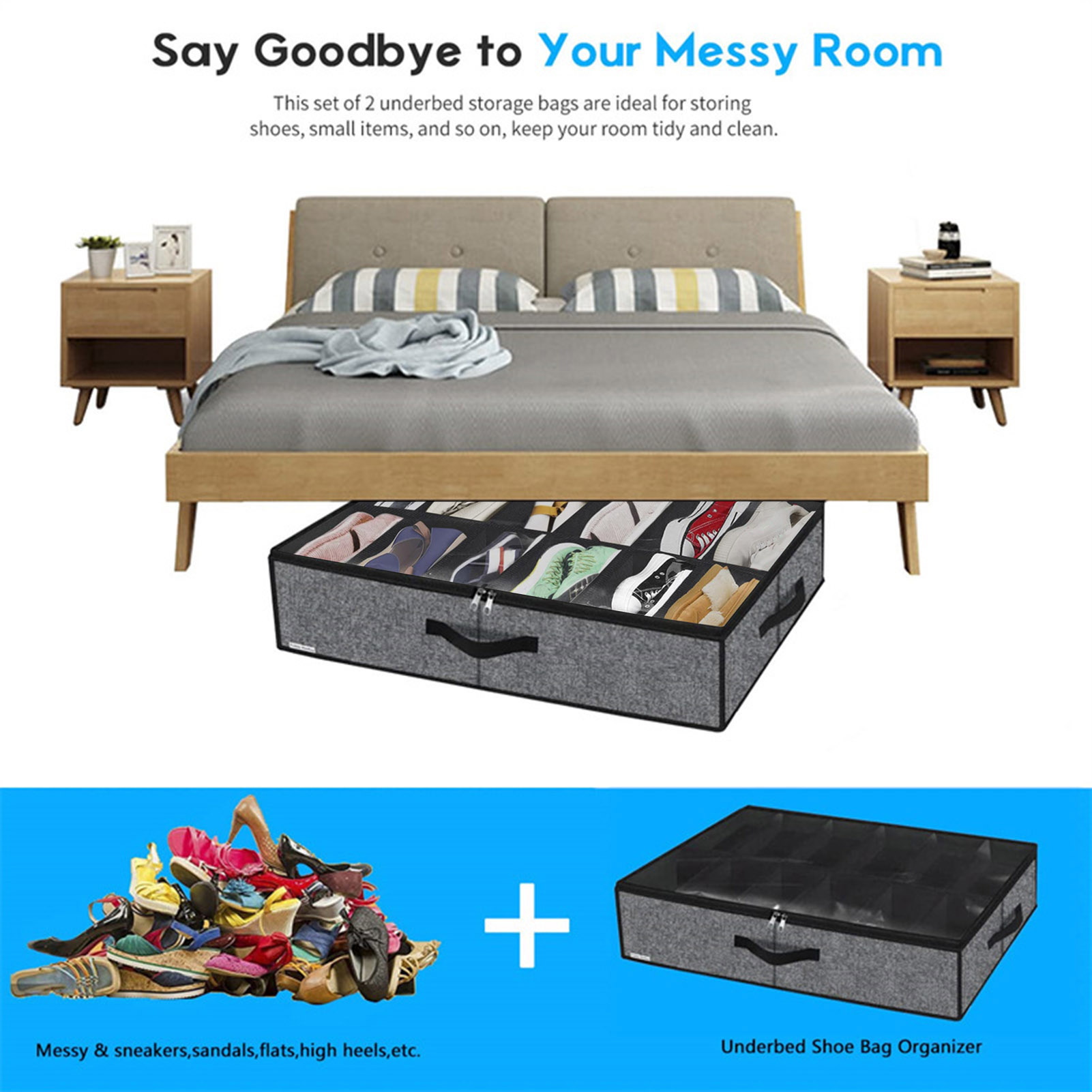 BDZL Bed Bottom Shoe Storage Box Side Handle Shoe Storage Container Space-saving Shoe Storage Box with Clear Dust-proof Cover Ideal Organizer for Home Bedroom