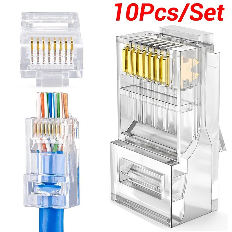 RJ45 Cat6 CAT5E kết nối kết thúc mạ Vàng 8P8C Ethernet vượt qua thông qua cắm UTP Ổ cắm mạng cáp Ethernet đầu nối uốn