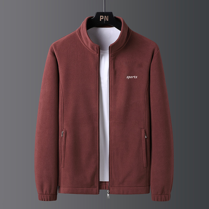 MOLAN Men's thickened velvet stand collar warm cotton jacket Simple large size solid color jacket