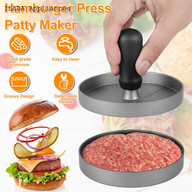 Hamburger Press Patty Maker 4.7 Inch Round Burger Press Food Grade Aluminum Hamburger Mold with Detachable Handle Non-Stick Hamburger Smasher Hamburger Press for Steaks Sandwiches Hamburger Mold Press for BBQ