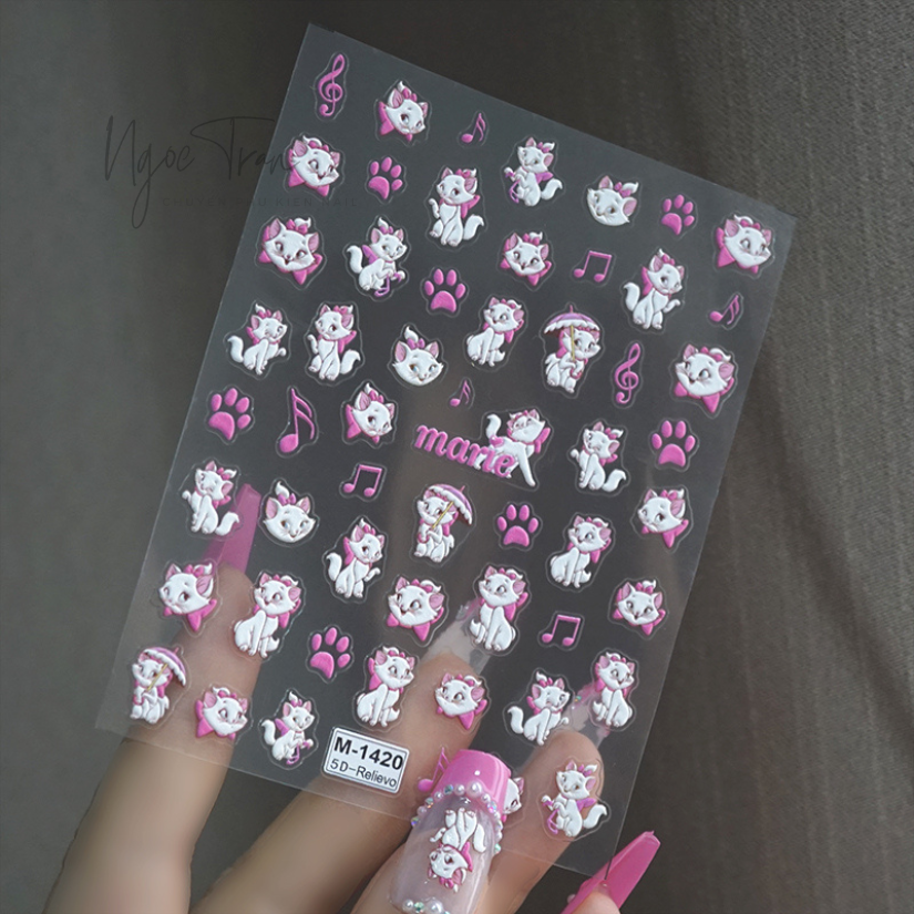 Sticker Nail 5D Lụa Nổi | Mèo Marie | Hình Dán Móng Tay