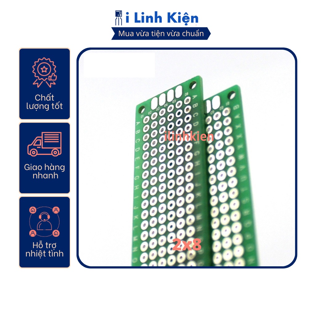 PCB lỗ 2x8cm phíp thủy tinh FR4 2 mặt