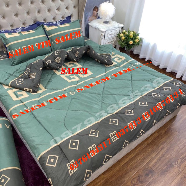 [1m6x2m] Bộ Chăn Ga Vỏ Gối 5 Món GVC Xanh Rêu ( 1 Chăn + 1 Drap + 2 Vỏ Gối Nằm + 1 Vỏ Gối Ôm ), Thời Trang - Poly 5 món Phong Cách Hàn Quốc - phu kien giuong ngu
