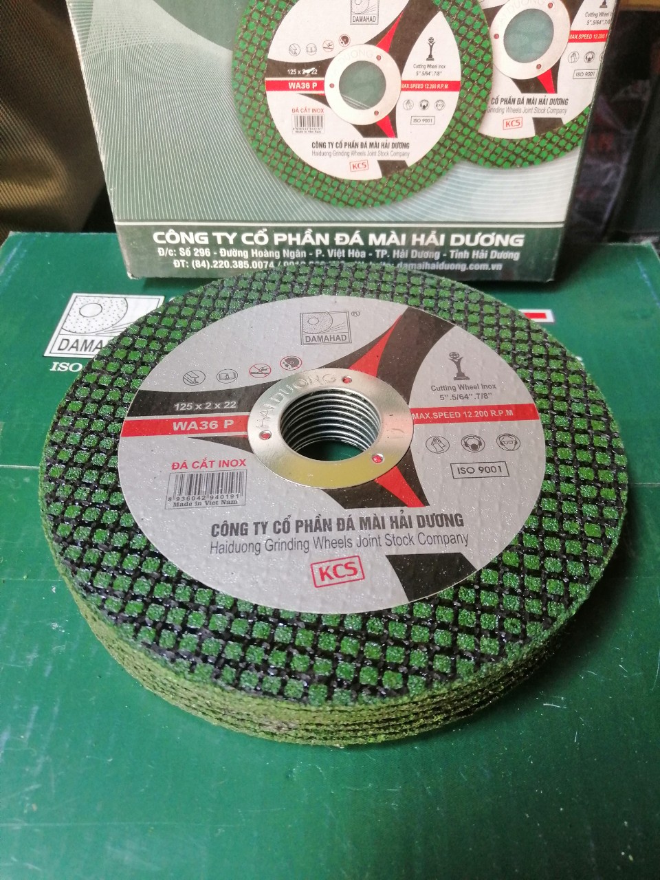 [10 viên] Đá cắt Hải Dương 125mm - Xanh (Chuyên dùng cho Inox)