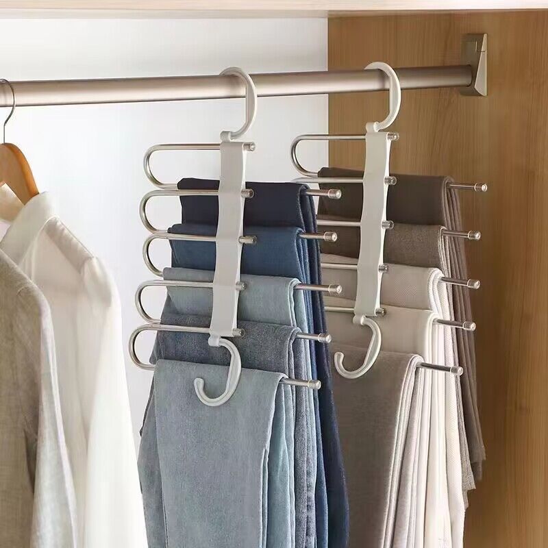 Giá treo quần năm tầng bằng thép không gỉ nhiều chức năng nhiều lớp có thể gập lại chống trượt tủ quần áo giá treo quần ma thuật kẹp quần