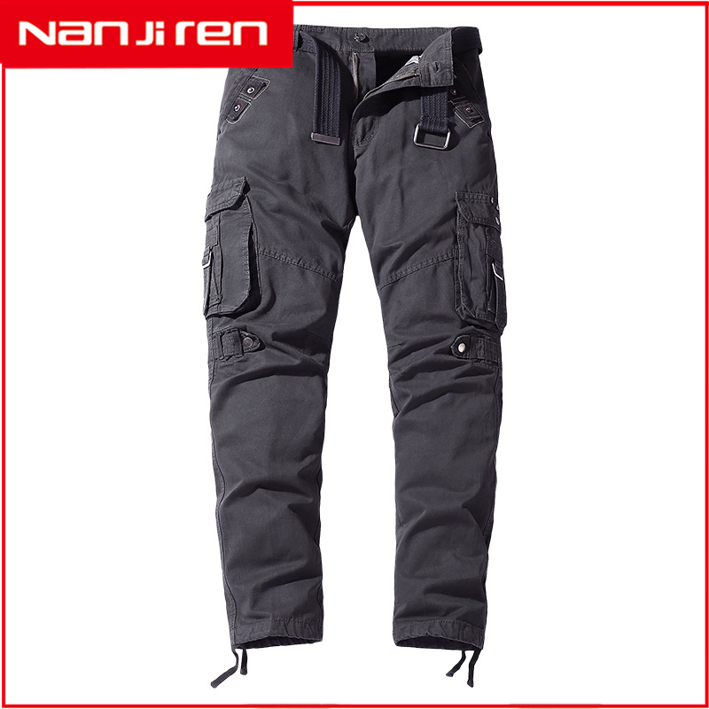 Nanjiren Spring Summer Men Cargo Pants Casual Cotton Trousers Big