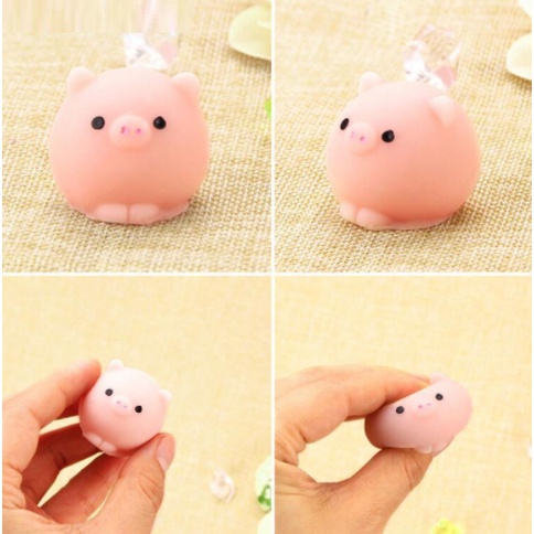Đồ chơi squishy bóp tay hình chú heo mochi hồng tròn ủm dễ thương