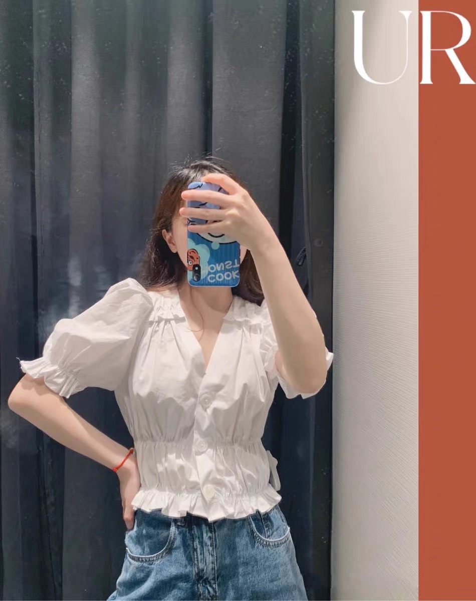 Áo Sơ mi 3 cúc croptop bánh bèo