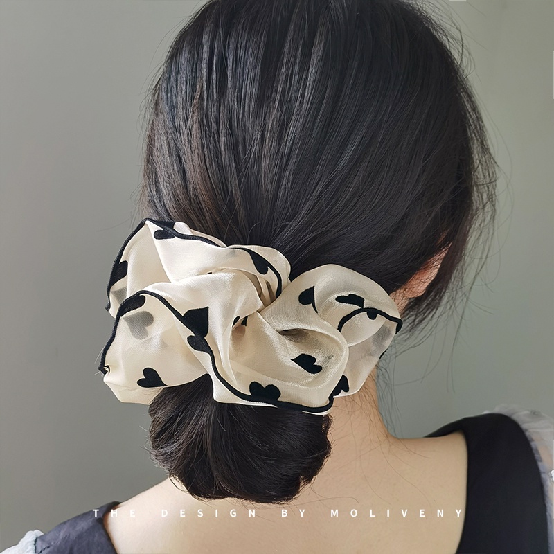 （Mới）Dây Buộc Tóc Vải Voan Satin Phối Ren Co Giãn Thanh Lịch
