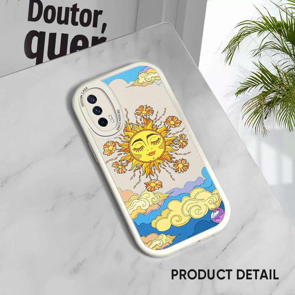 YYDS for iPhone 16 Pro Max 16 Plus Back Cover Personality Sun Clouds PU Leather Case Soft Thin Drop Resistant Phone Case.