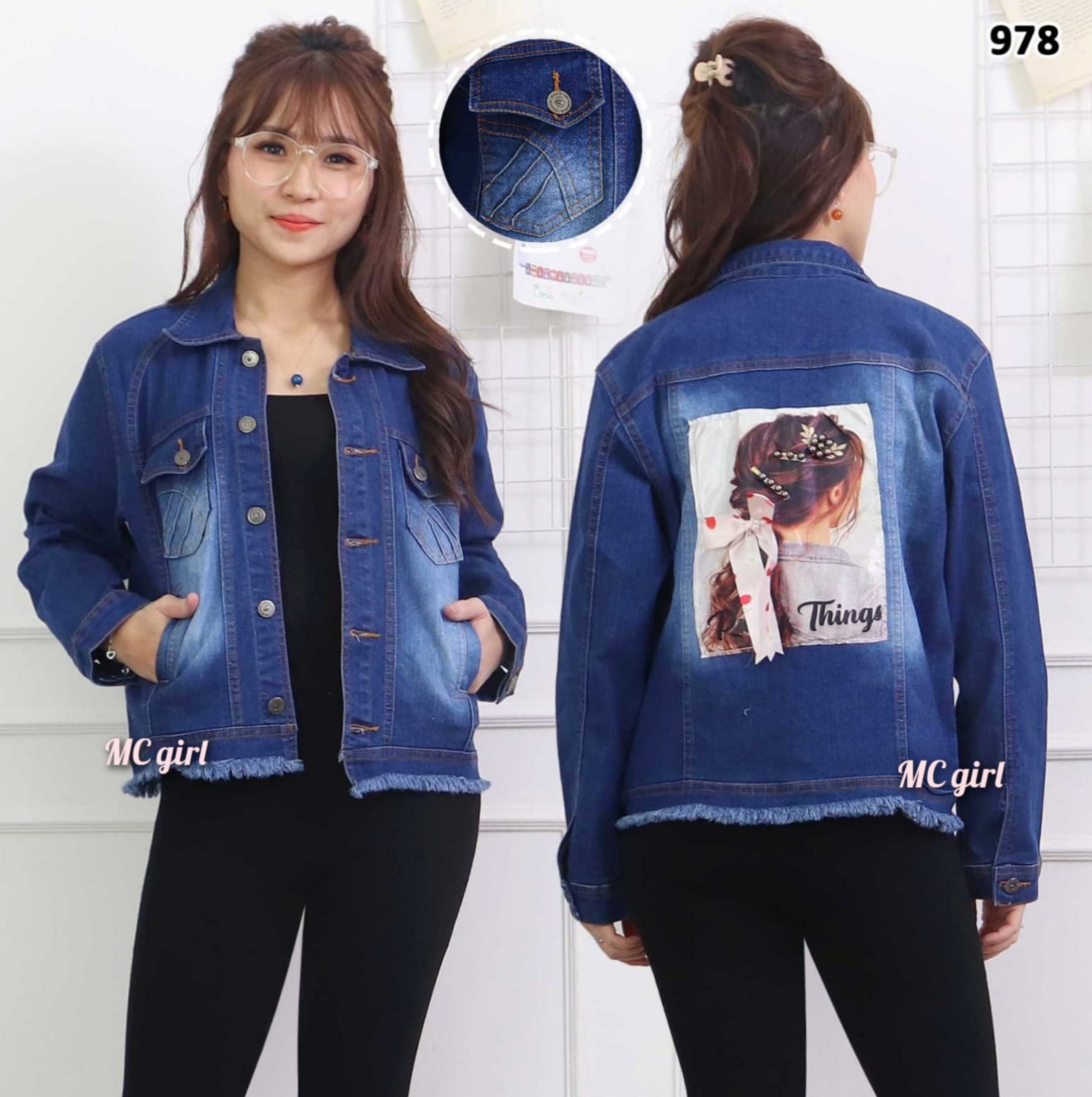 MC girl - Jaket Jeans Rawis Gambar Belakang Pita Sequin Wanita / Jacket ...