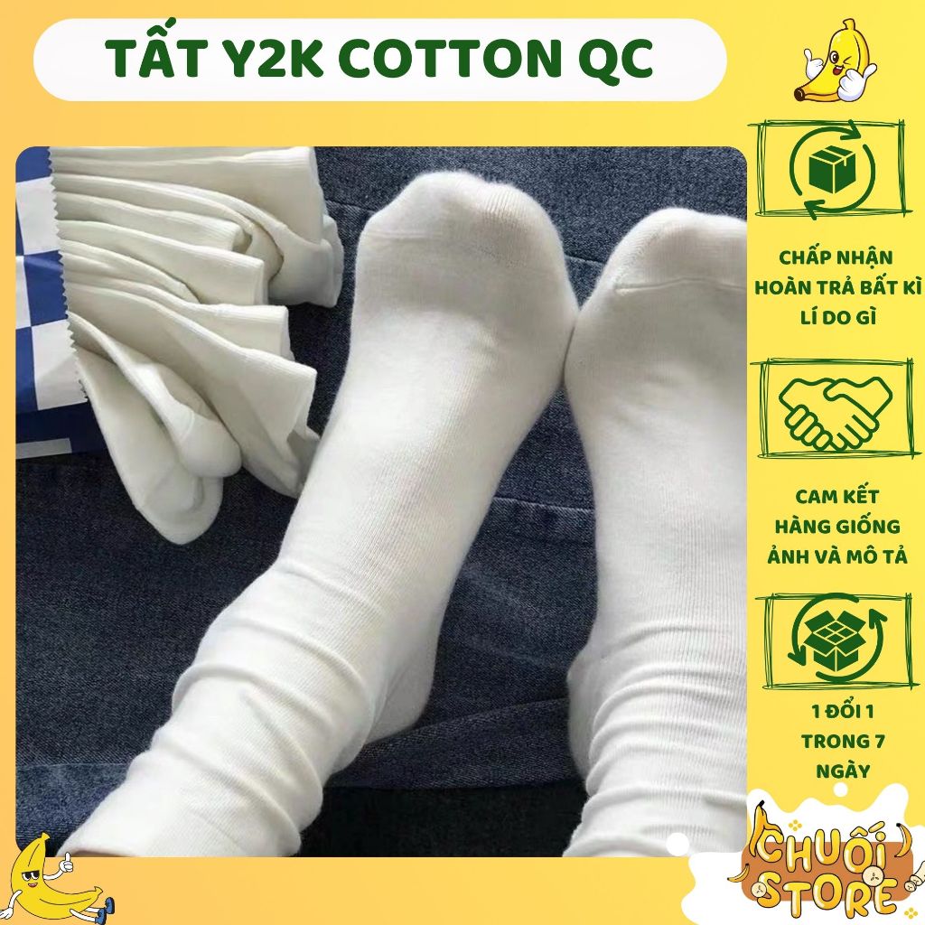 Tất/ Vớ trơn basic hàn quốc trắng đen cổ cao phong cách Y2K