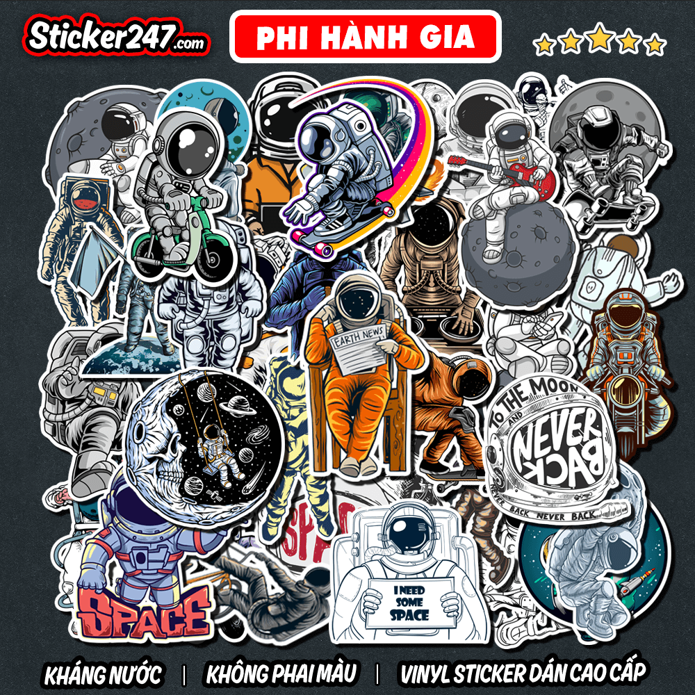 Sticker Phi Hành Gia, Space, Galaxy - Decal Dán Chống Nước, Sticker dán mũ bảo hiểm, dán vali, đàn guitar, laptop, điện thoại...